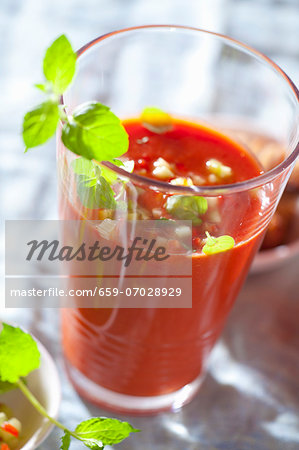 Gazpacho (cold tomato soup, Spain) with oregano