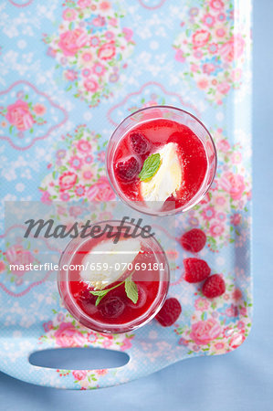 Raspberry jelly with vanilla ice cream Raspberry jelly with vanilla ice cream