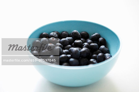 A bowl of blueberries on a white background