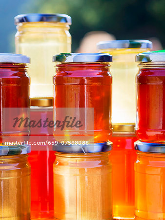 Different types of honey sold in Georgia, Caucasus.