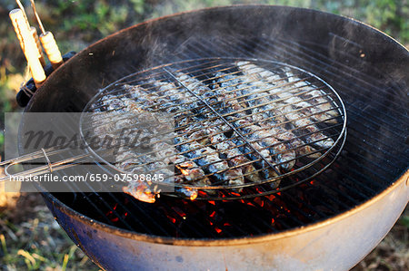 Sardines being barbecued