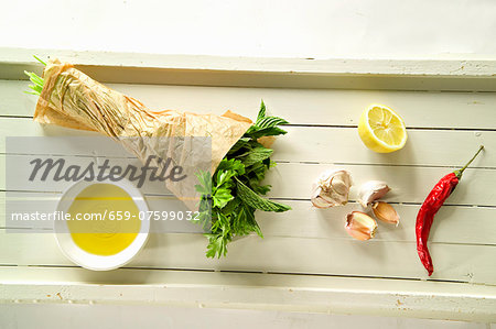 Herbs, chilli, garlic, lemon and olive oil