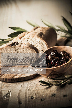 Olive bread and black olives Olive bread and black olives