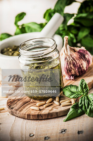 A jar of basil pesto