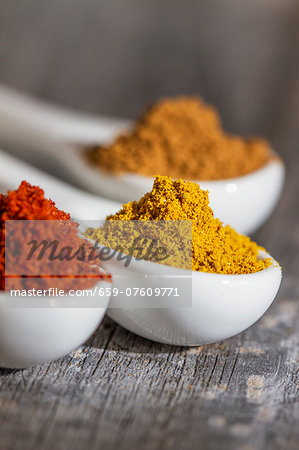 Three spoons of different spices (close-up)