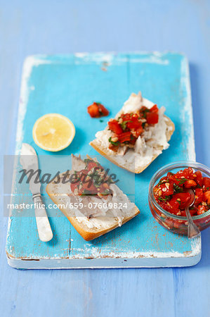 Ciabatta with smoked mackerel and tomato salsa