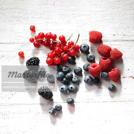 Redcurrant, raspberries, blackberries and blueberries