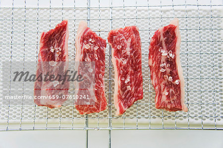 Wagyu steaks with coarse salt