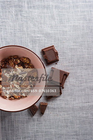 A bowl of chocolate muesli