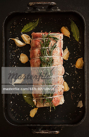 Beef tenderloin with rosemary, garlic and bay eaves