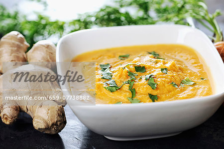 Carrot and ginger soup with coriander