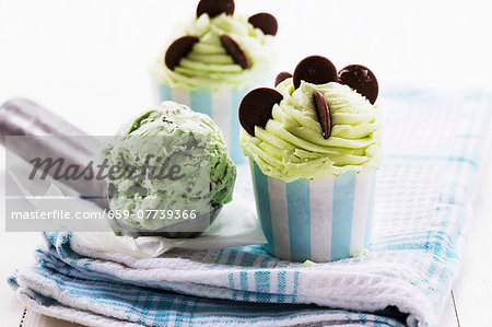 Mint chocolate chip cupcakes chocolate biscuits and mint ice cream