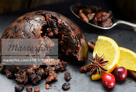 Christmas pudding with cranberries and oranges