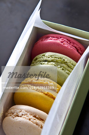 Colourful macaroons in a gift box