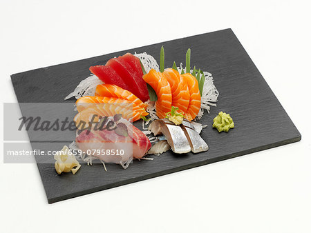 Sashimi platter with ginger and wasabi Sashimi platter with ginger and wasabi