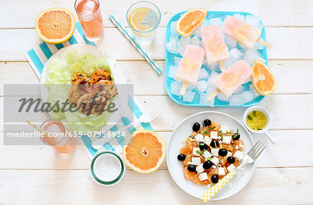 A summer buffet featuring grapefruit dishes and drinks