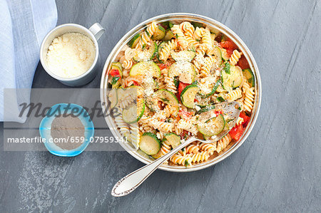 Fusilli bake with minced meat, courgette, tomatoes and Parmesan