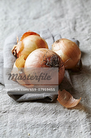 Onions on a linen cloth