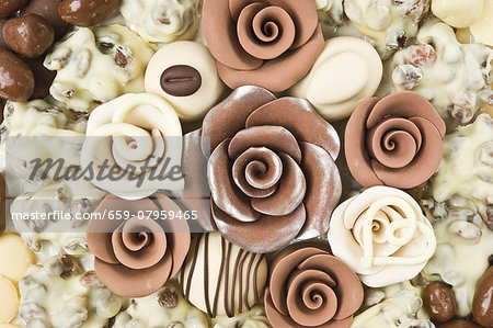 An arrangement of chocolate flowers