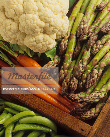 Various types of vegetables in a crate (close-up) Various types of vegetables in a crate (close-up)