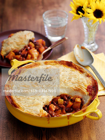 Bean pie in a pie dish