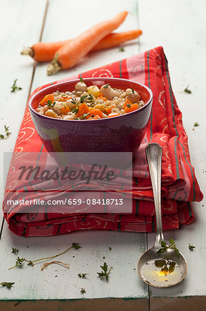 Rustic bean soup with carrot and chickpeas
