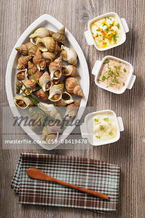 Sea snails with three different sauces