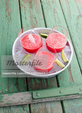 Watermelon smoothies on ice