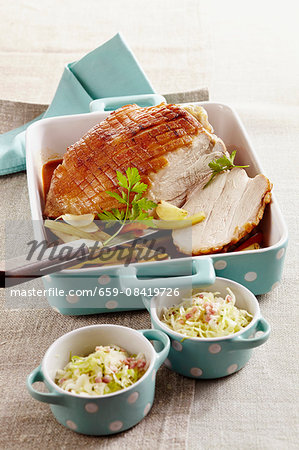 Roasted suckling pig with coleslaw