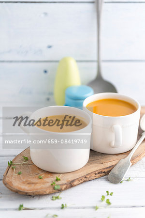 Two cups of butternut squash soup