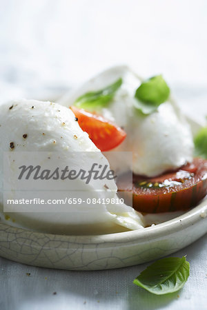 Mozzarella with zebra tomatoes and basil Mozzarella with zebra tomatoes and basil