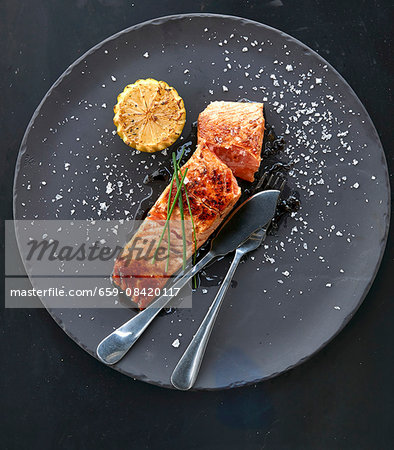 Fried salmon with lemon Fried salmon with lemon