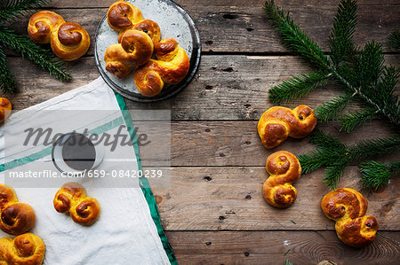 Classical Swedish saffron buns with raisins