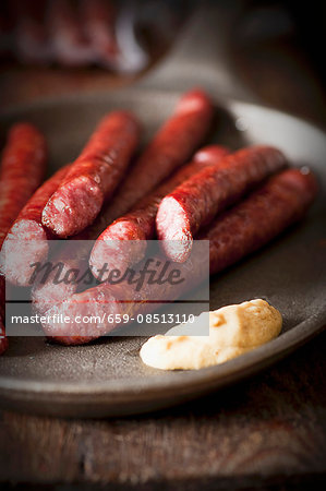 Thin grilled sausages with mustard Thin grilled sausages with mustard