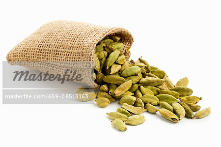 Cardamom pods in a jute sack