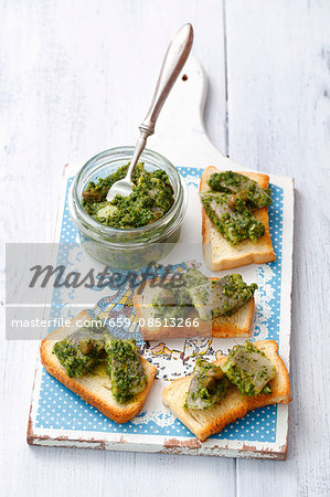 Toast topped with herring in salsa verde Toast topped with herring in salsa verde