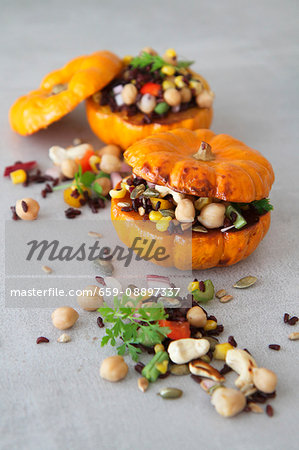 Vegetarian stuffed mini roasted pumpkins