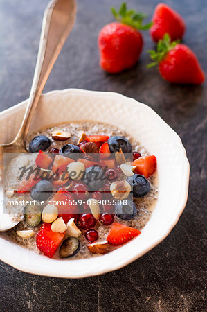 Chia pudding with berries and hazelnuts