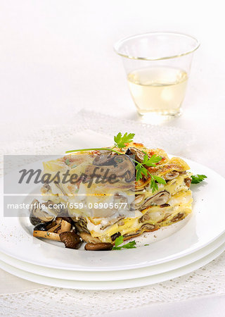 Mushroom lasagne with pioppini mushrooms