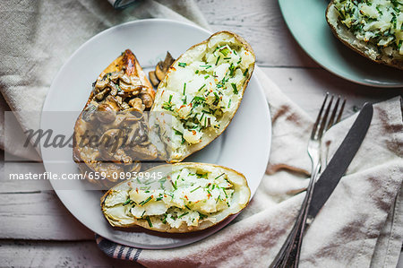 Grilled chicken with mushrooms and baked potatoes