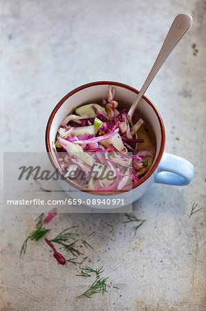Red and white cabbage salad with pineapple