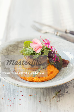 Carrot polenta with mushrooms