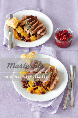 Duck breast with oranges, dried cranberries andcranberry onion chutney Duck breast with oranges, dried cranberries andcranberry onion chutney