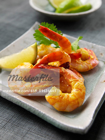 Barbecued curried prawns