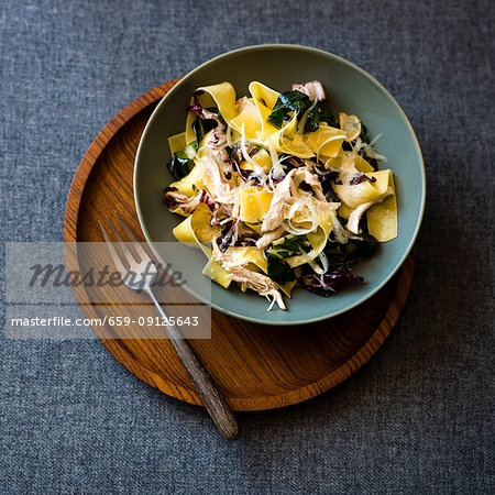 Pappardelle with chicken, chard and lemon