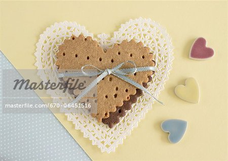 Heart-shaped cookies tied with a ribbon