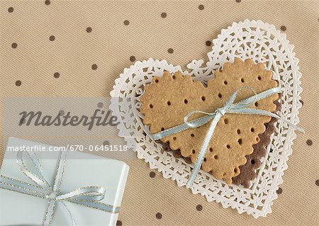 Heart-shaped cookies and a gift box