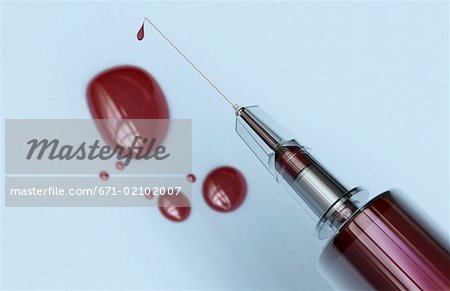 A syringe filled with blood