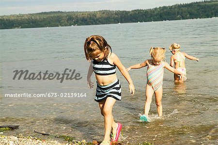 Young girls playing in the water