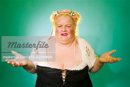 A large quizzical woman